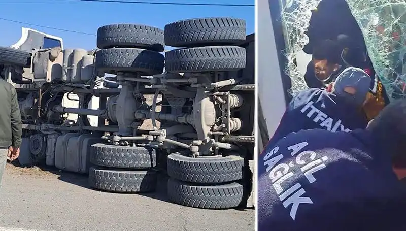 Virajı Alamayan Kamyonun Kaza Anı Güvenlik Kamerasında Yer Aldı
